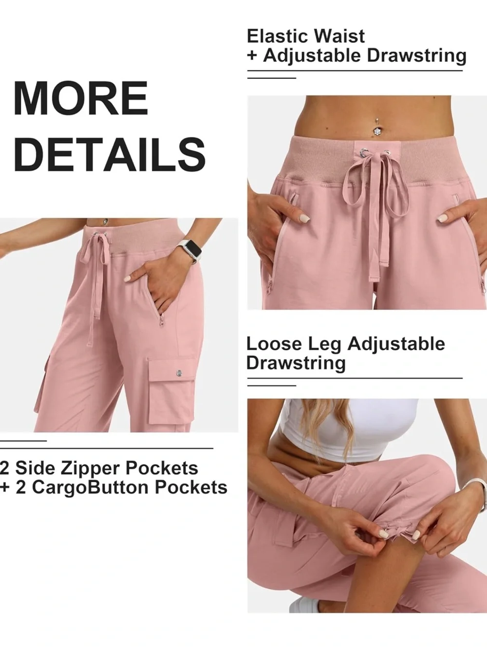 Women’s SZ M Cargo Capri with Tie Hem 3 colors Olive Green, Pink and Blue - Picture 4 of 8
